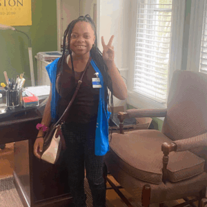 Nia, TIS guest, getting ready to go to work