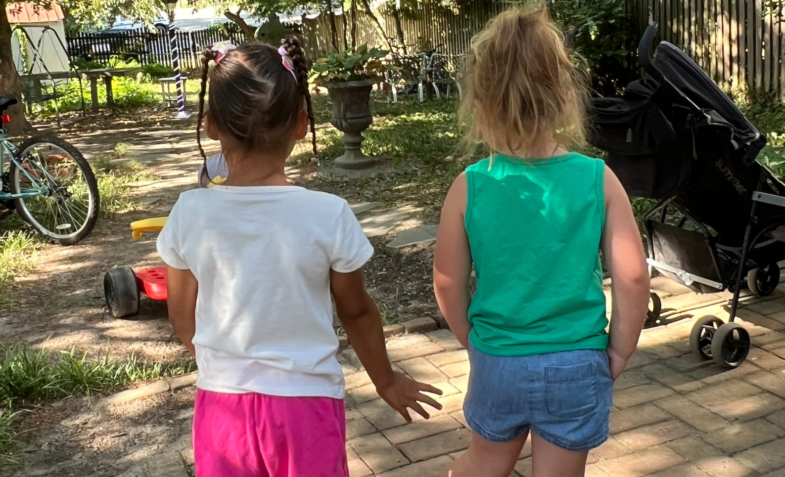 girls in backyard
