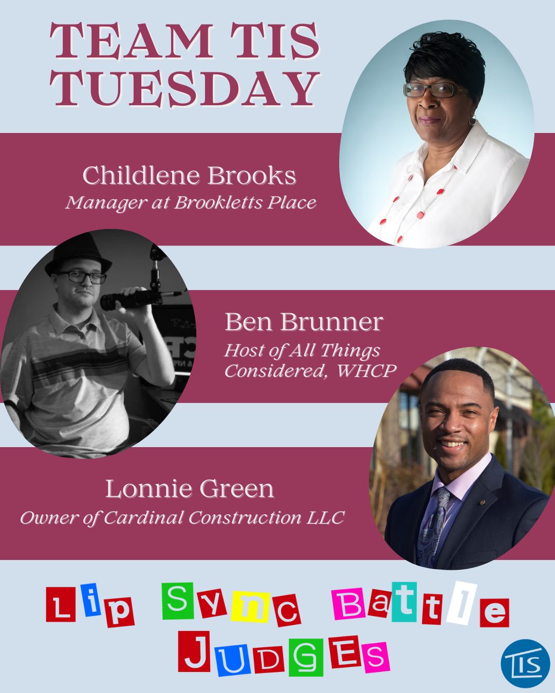 Photos of the three judges of the Lip Sync Battle - Childlene Brooks, Ben Brunner, and Lonnie Green