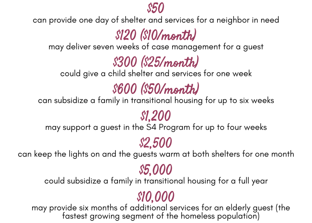A list of dollar amounts and their potential impact on TIS' mission