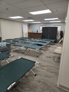 cots set up at Vine Street